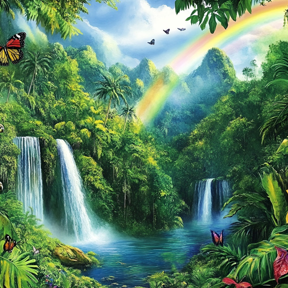 Forest Backdrop Rainbow Jungle Waterfall Backdrop UK CSH4-71