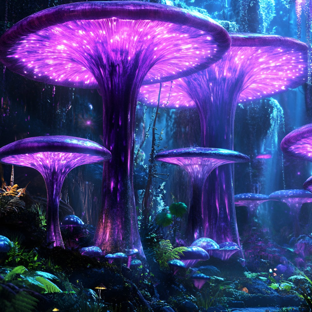 Forest Photography Backdrop Glowing Purple Mushroom Backdrop UK CSH4-75
