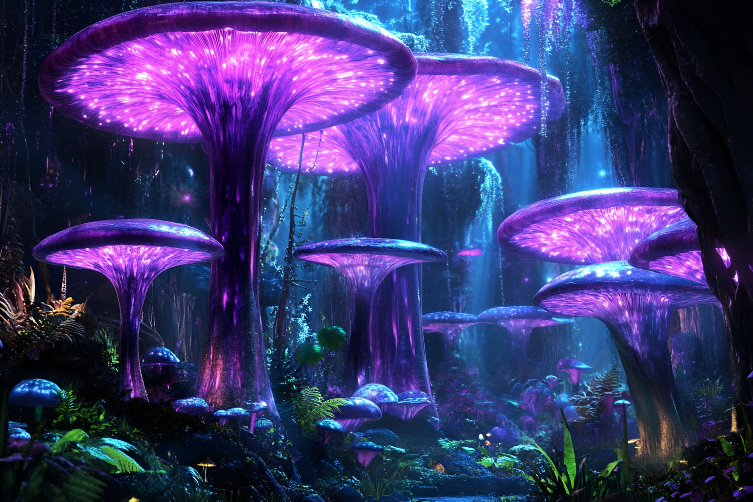 Forest Photography Backdrop Glowing Purple Mushroom Backdrop UK CSH4-75