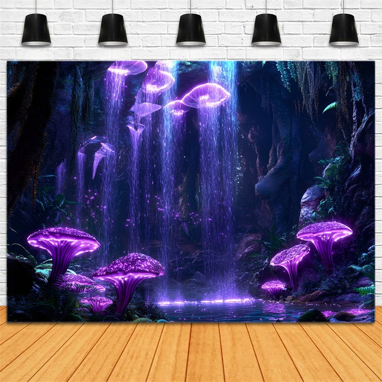 Backdrop Forest Glowing Mushroom Cave Waterfall Backdrop UK CSH4-76