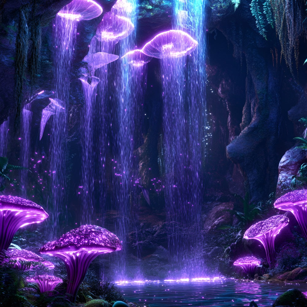 Backdrop Forest Glowing Mushroom Cave Waterfall Backdrop UK CSH4-76