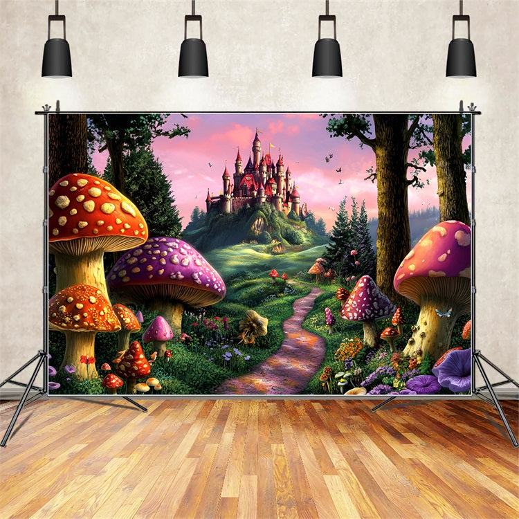 Fantasy Forest Backdrop Mushroom Path Castle Backdrop UK CSH4-78