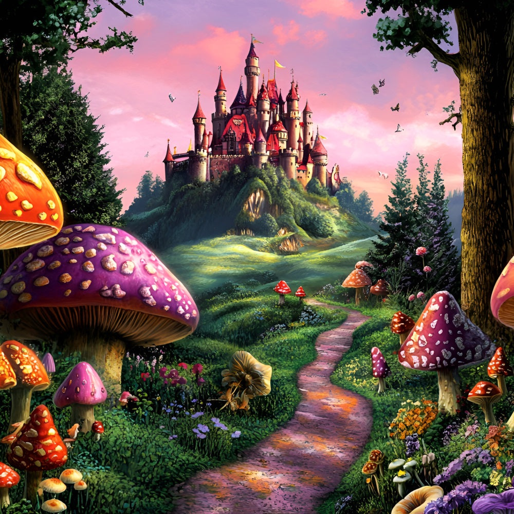 Fantasy Forest Backdrop Mushroom Path Castle Backdrop UK CSH4-78