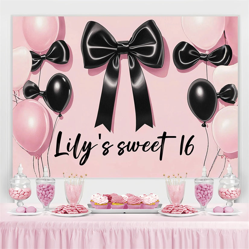 Personalised Birthday Backdrop Pink Balloon Bows Backdrop UK CSH4-8
