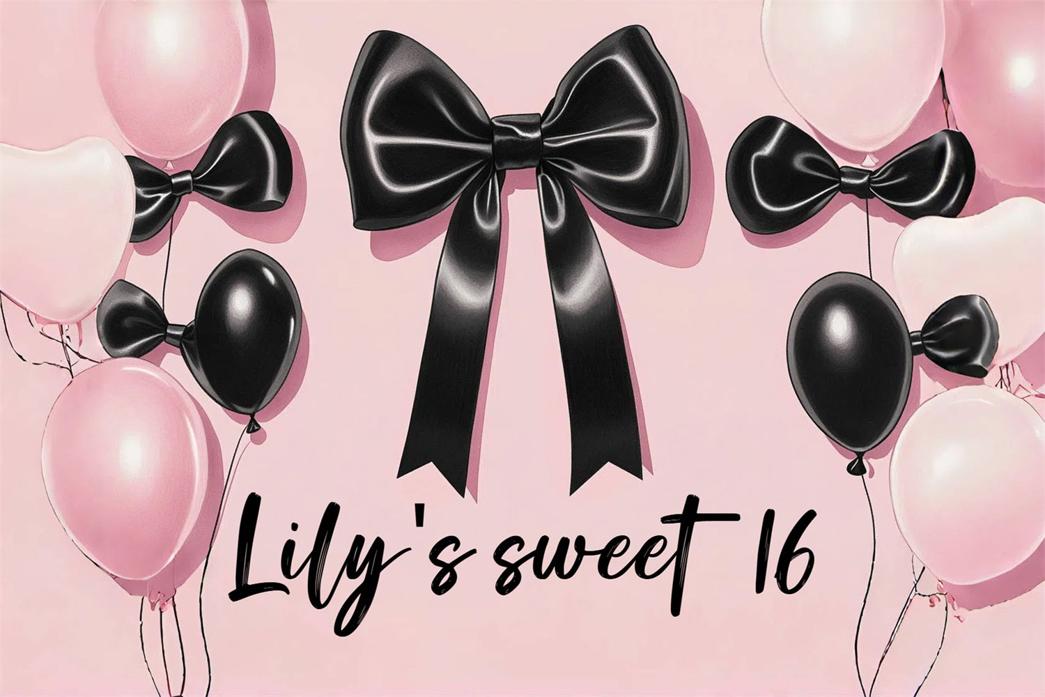 Personalised Birthday Backdrop Pink Balloon Bows Backdrop UK CSH4-8