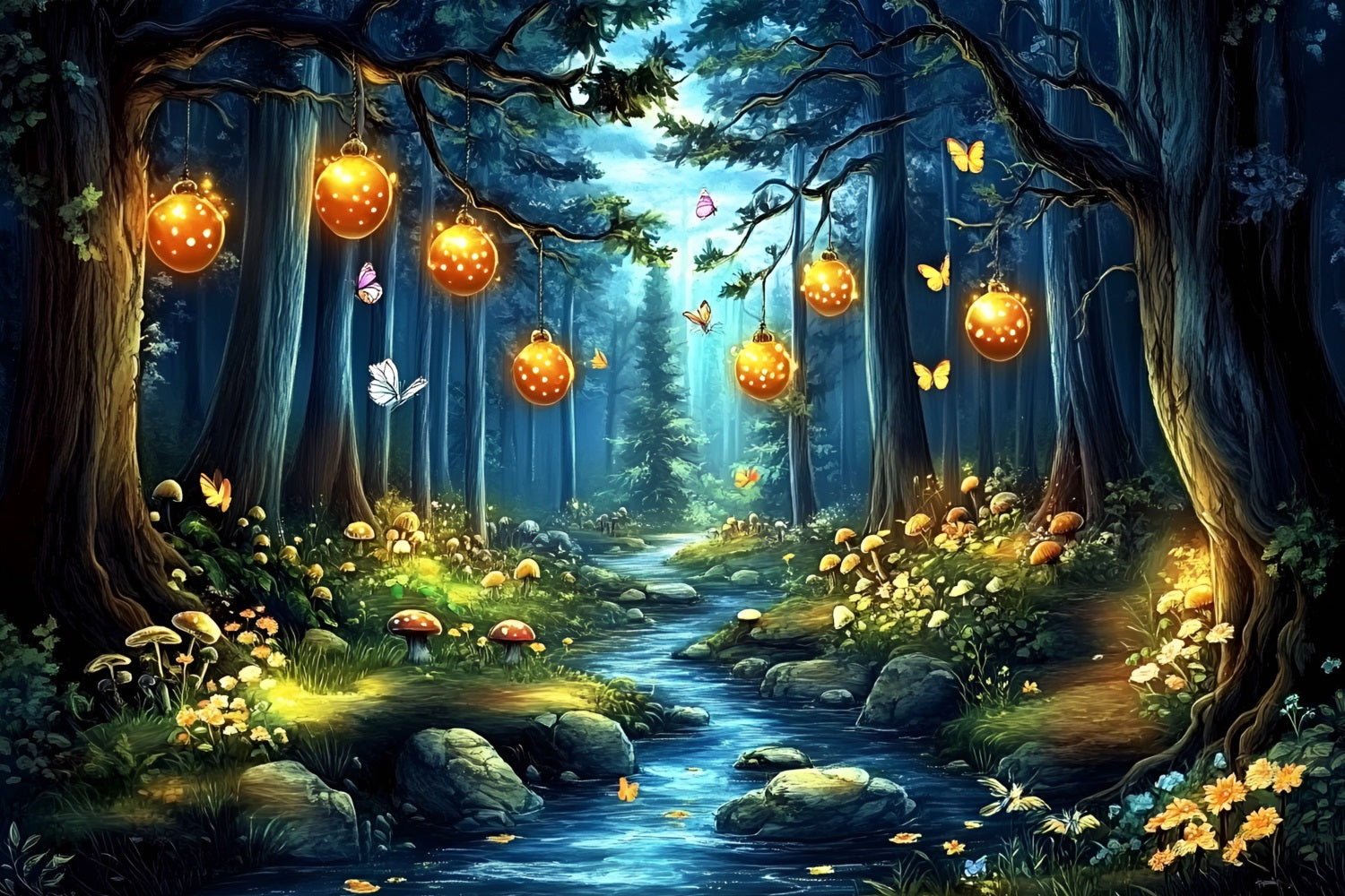 Enchanted Forest Backdrop Ideas Glowing Lantern Stream Backdrop UK CSH4-80