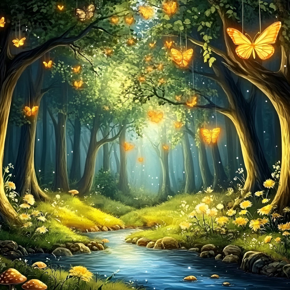 Forest Backdrops For Photography Golden Butterflies Morning Backdrop UK CSH4-81