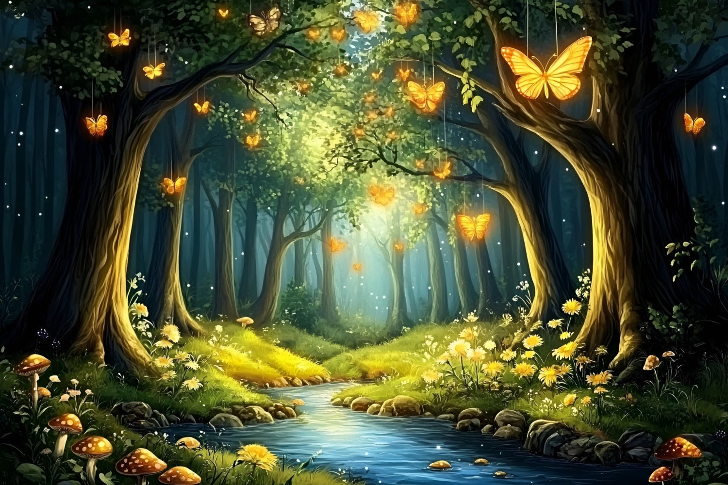 Forest Backdrops For Photography Golden Butterflies Morning Backdrop UK CSH4-81