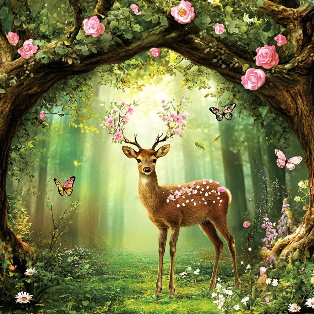 Lawn Fawn Forest Backdrop Deer Blossoms Butterflies Backdrop UK CSH4-82