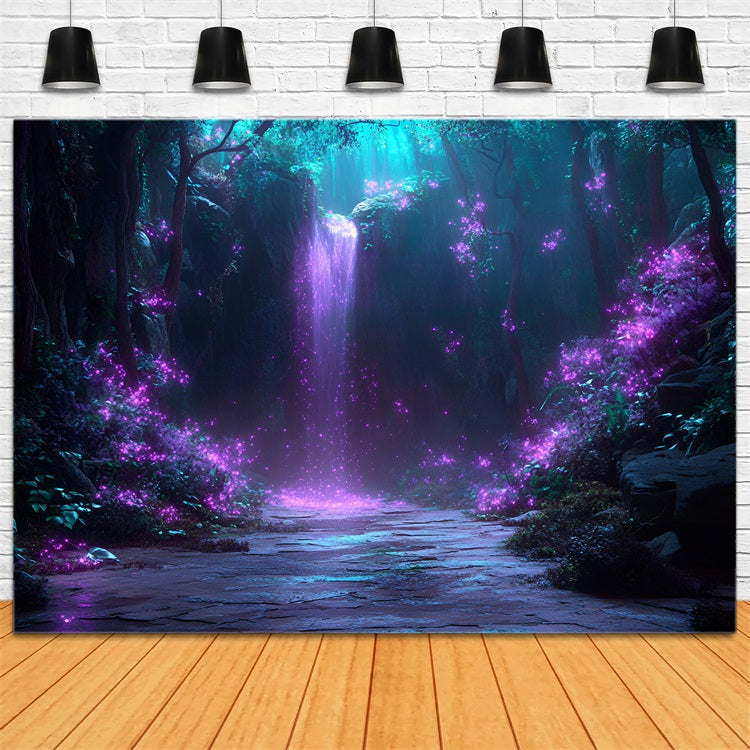 Forest Photo Backdrops Purple Glow Waterfall Backdrop UK CSH4-84