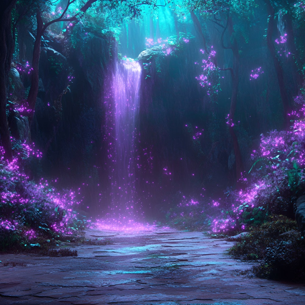 Forest Photo Backdrops Purple Glow Waterfall Backdrop UK CSH4-84