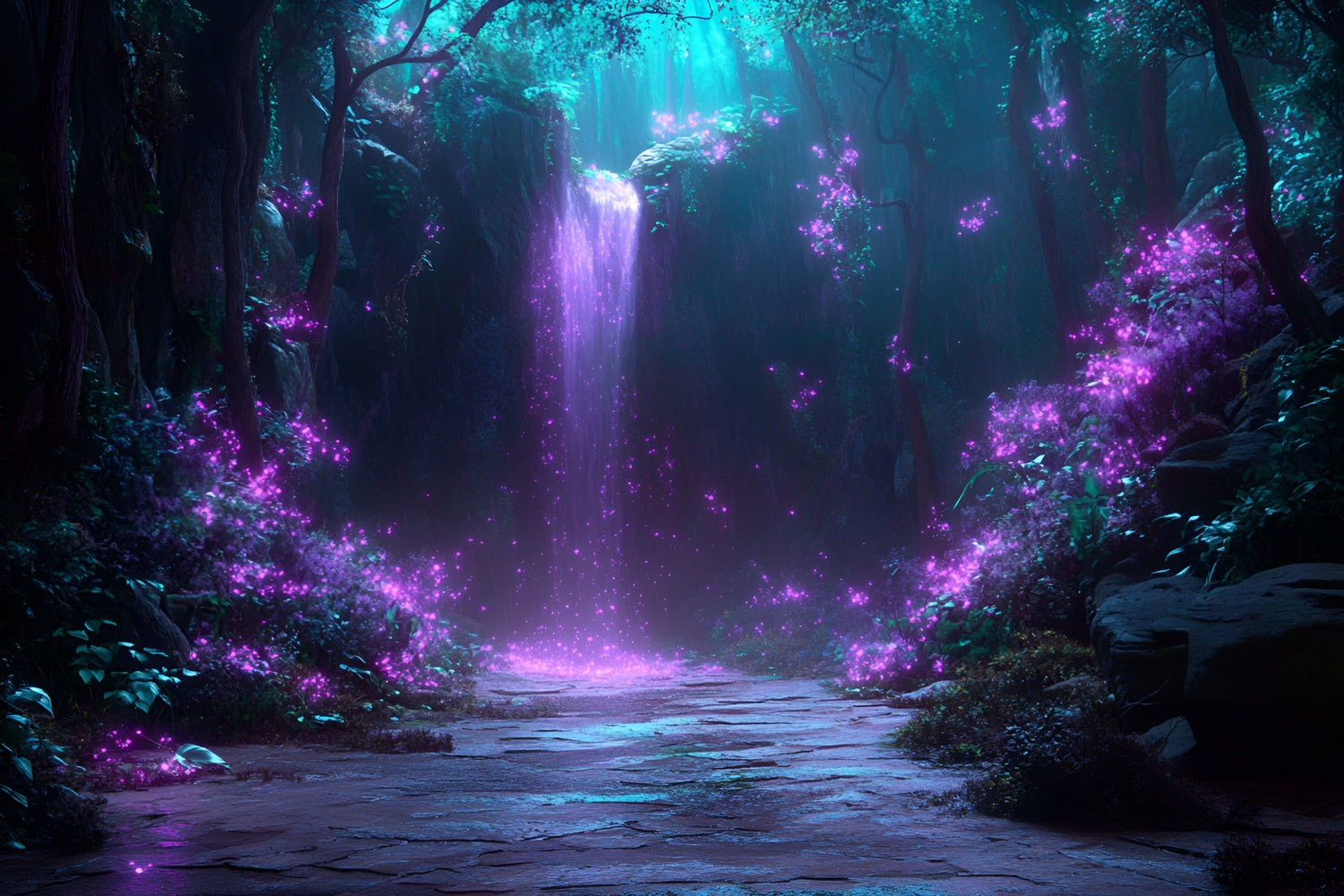 Forest Photo Backdrops Purple Glow Waterfall Backdrop UK CSH4-84