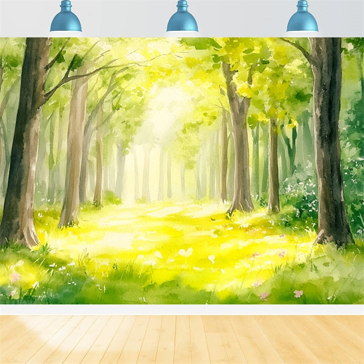Forest Photography Backdrop Watercolor Sunlit Path Backdrop UK CSH4-91