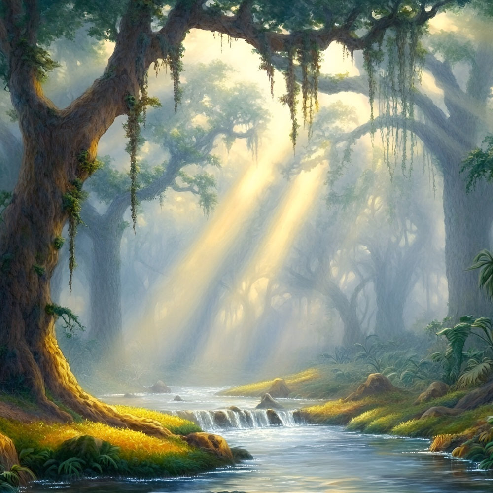 Forest Photo Backdrop River Glowing Light Backdrop UK CSH4-92