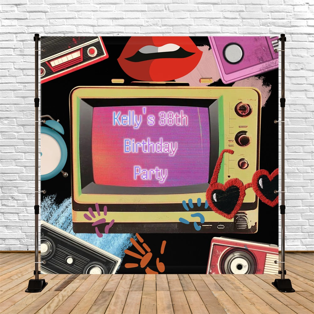 Custom Birthday Backdrops Vintage Broadcast Birthday Bash 80s Backdrop UK CSH5-10