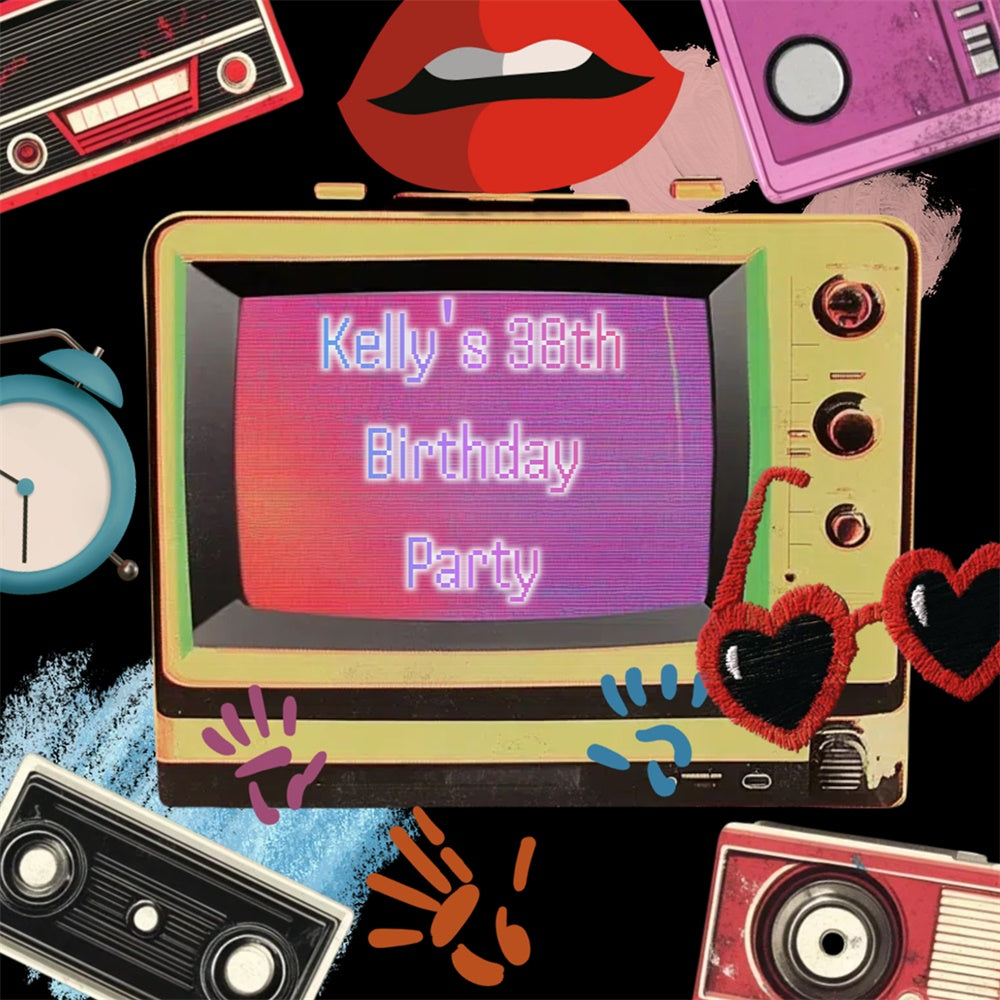 Custom Birthday Backdrops Vintage Broadcast Birthday Bash 80s Backdrop UK CSH5-10