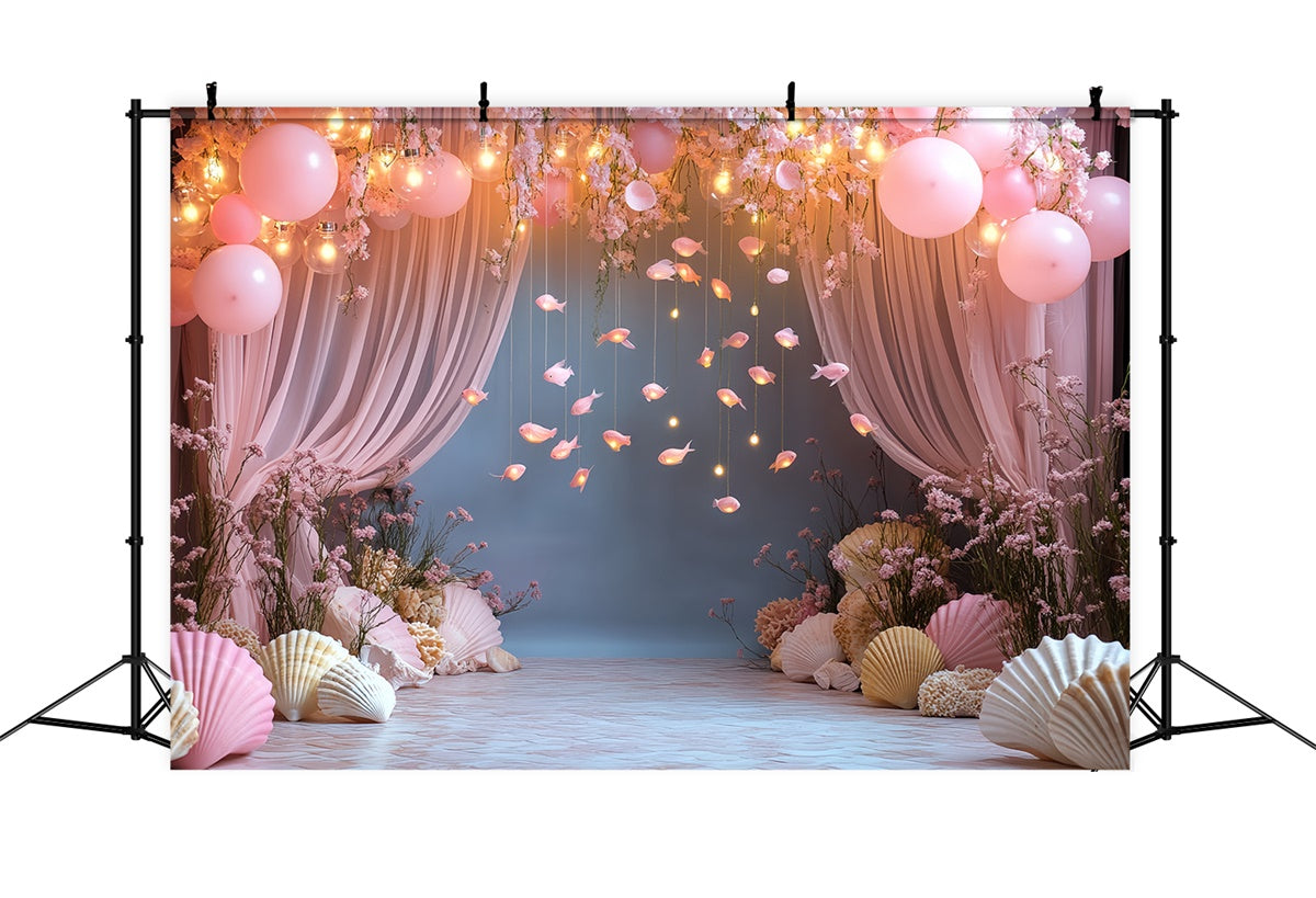 Summer Backdrop Pink Balloon Ocean Fish Backdrop UK CSH5-104