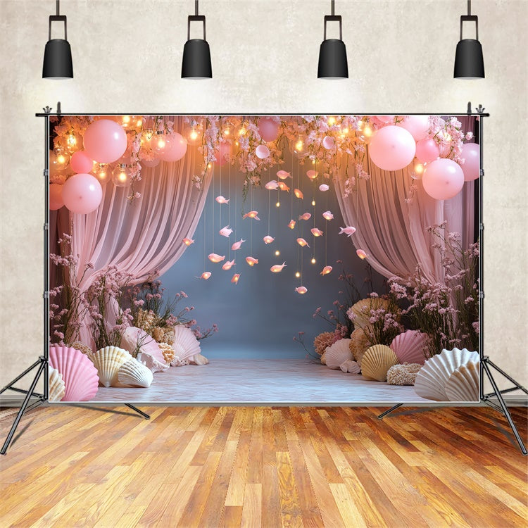 Summer Backdrop Pink Balloon Ocean Fish Backdrop UK CSH5-104