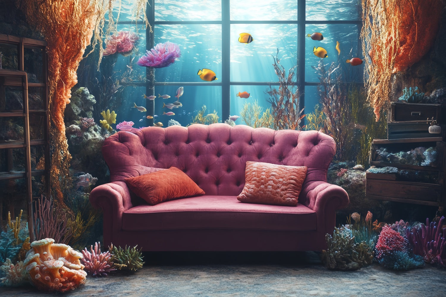 Summer Backdrops Vintage Sofa Ocean View Backdrop UK CSH5-113