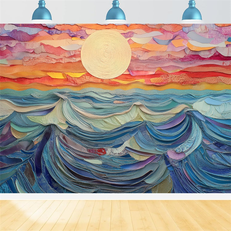 Summer Backdrop Sunset Rainbow Waves Paint Backdrop UK CSH5-117
