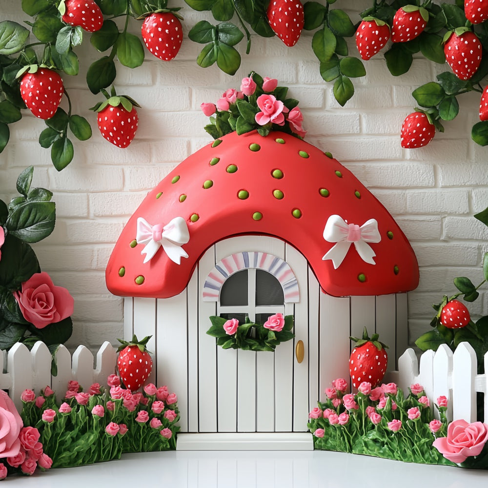 Strawberry Backdrop Cute Strawberry Cottage Summer Backdrop UK CSH5-121