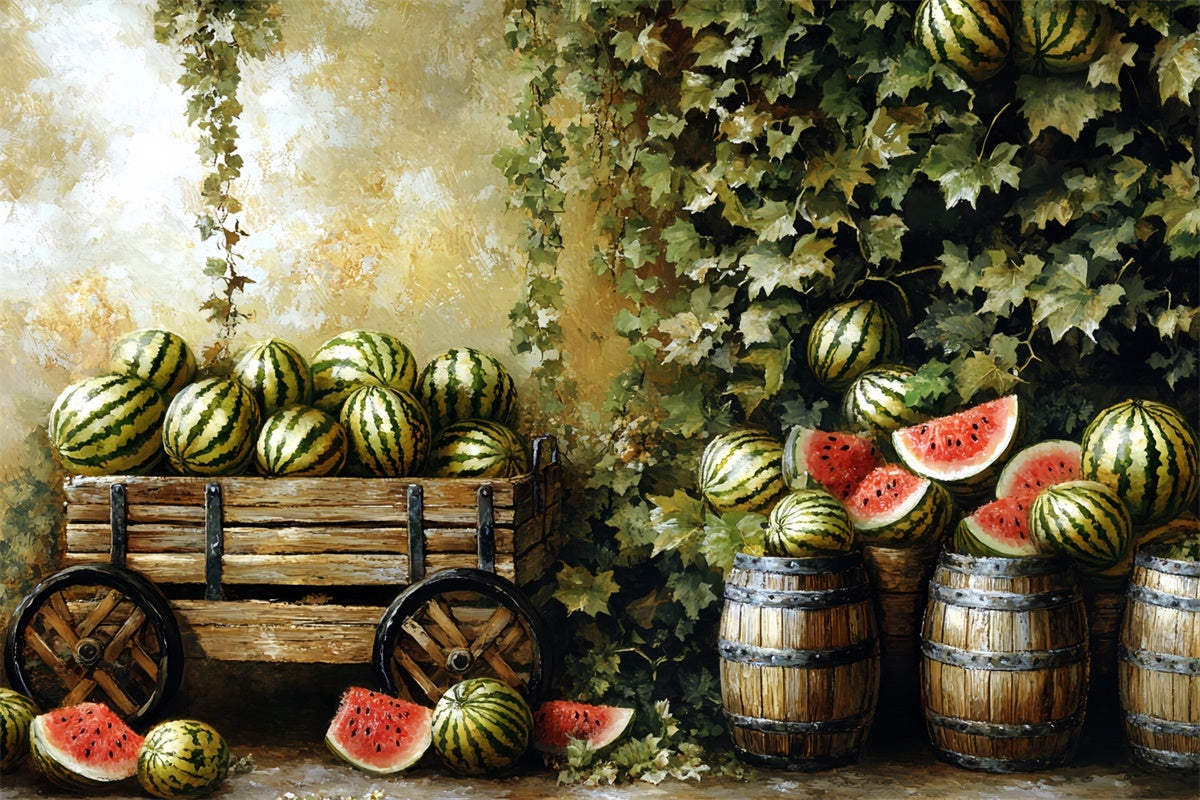 Watermelon Photo Backdrop Vintage Fruit Stand Summer Backdrops UK CSH5-126