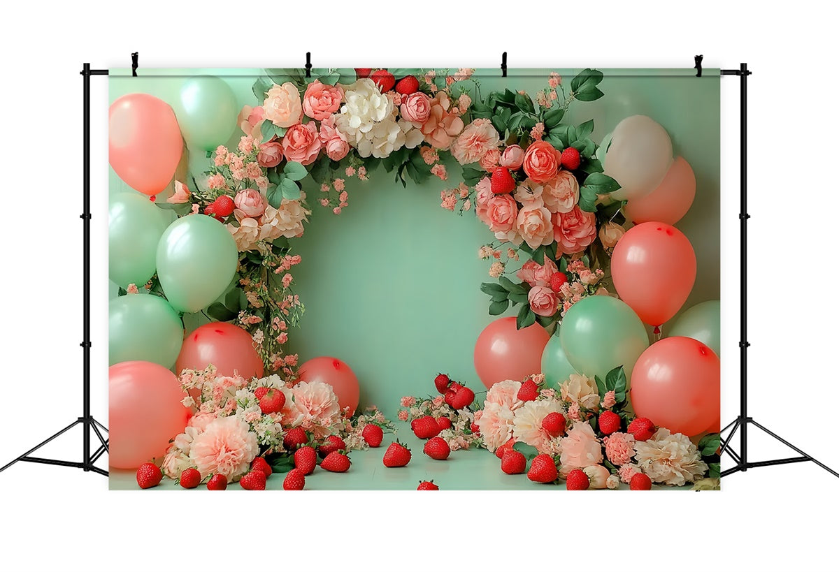 Strawberry Backdrop Balloon Floral Summer Backdrop UK CSH5-127