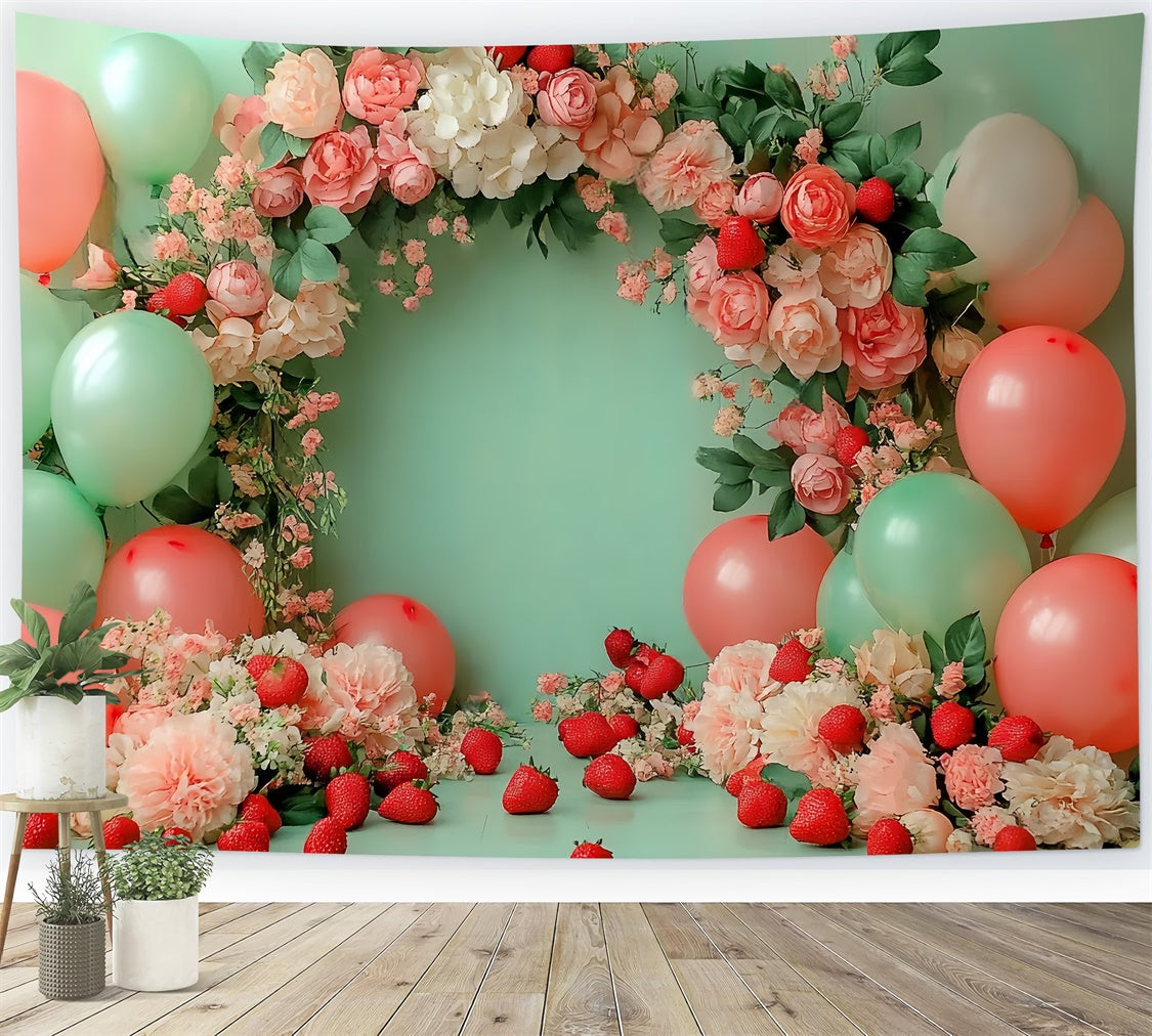 Strawberry Backdrop Balloon Floral Summer Backdrop UK CSH5-127