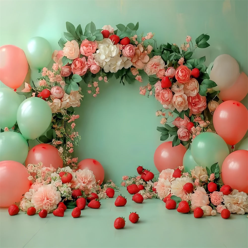 Strawberry Backdrop Balloon Floral Summer Backdrop UK CSH5-127