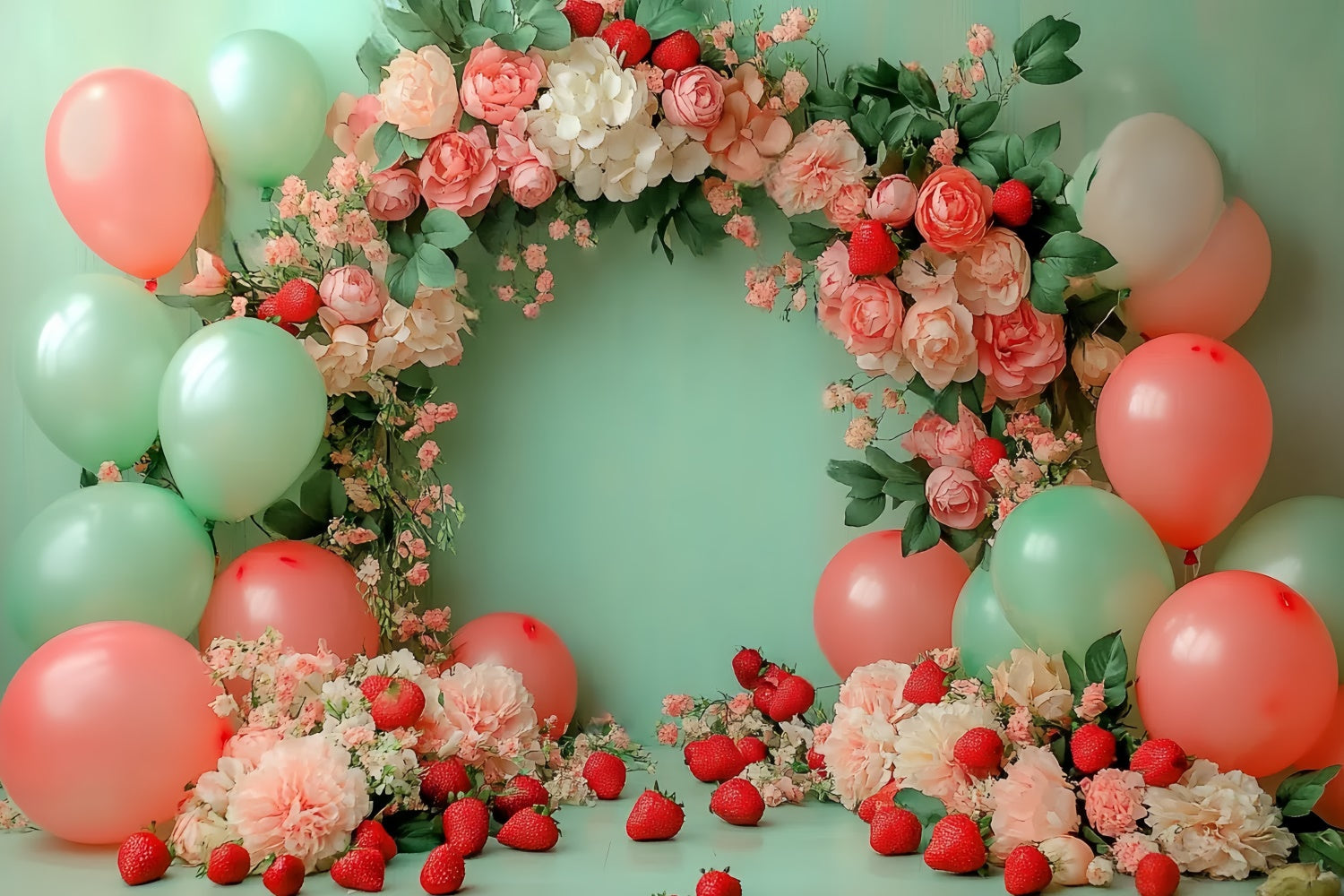 Strawberry Backdrop Balloon Floral Summer Backdrop UK CSH5-127