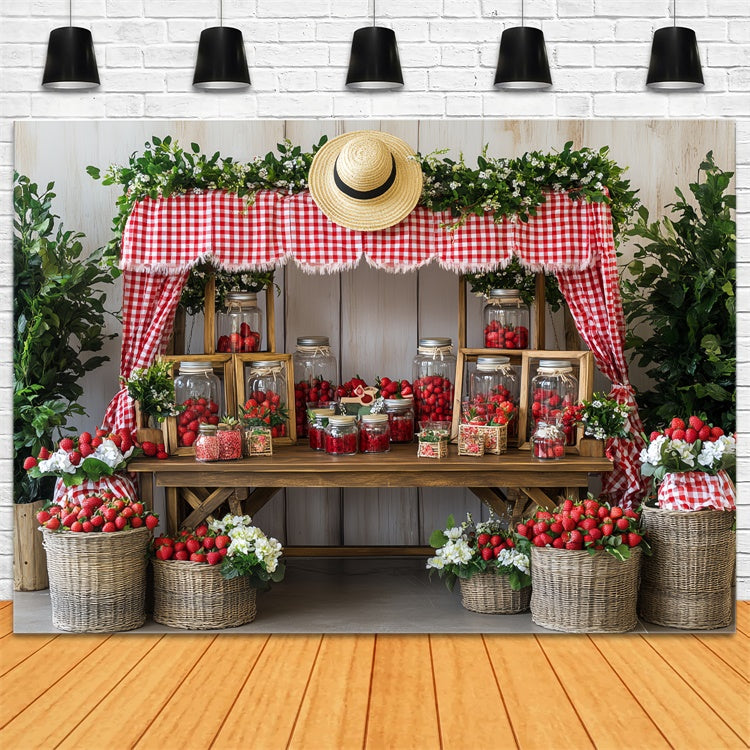 Strawberry Photo Backdrop Strawberry Market Stand Summer Backdrop UK CSH5-130