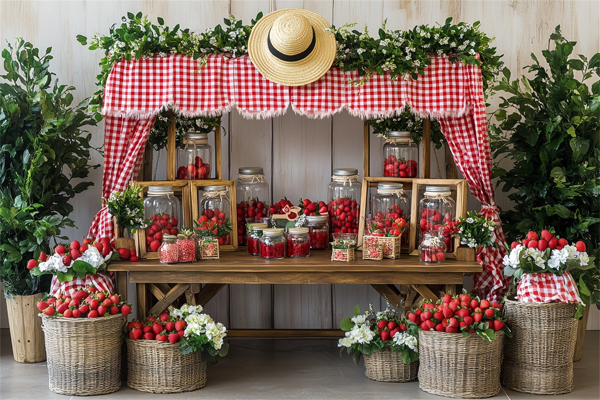 Strawberry Photo Backdrop Strawberry Market Stand Summer Backdrop UK CSH5-130