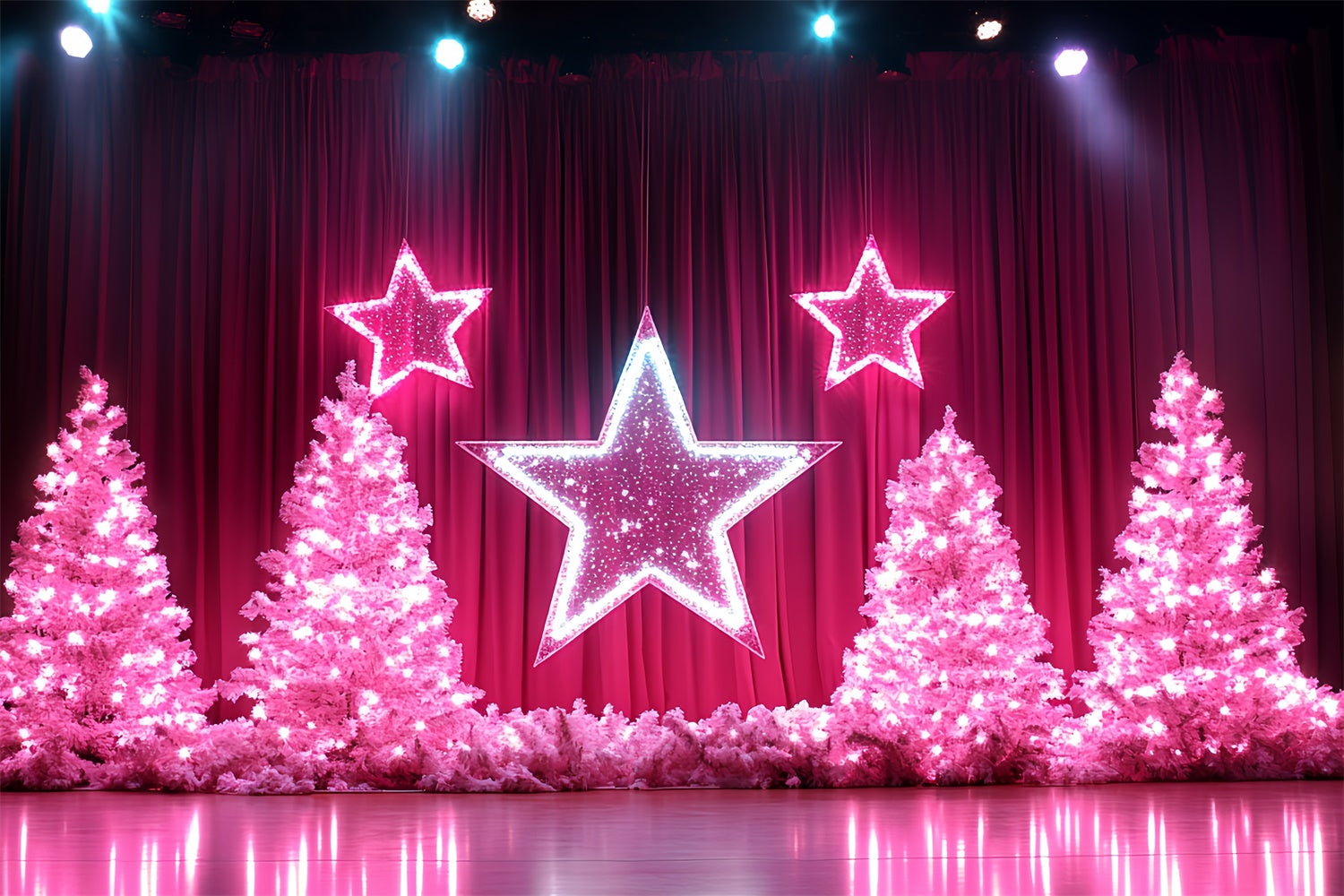 Christmas Stage Backdrops Sparkling Pink Trees Star Backdrop UK CSH5-146