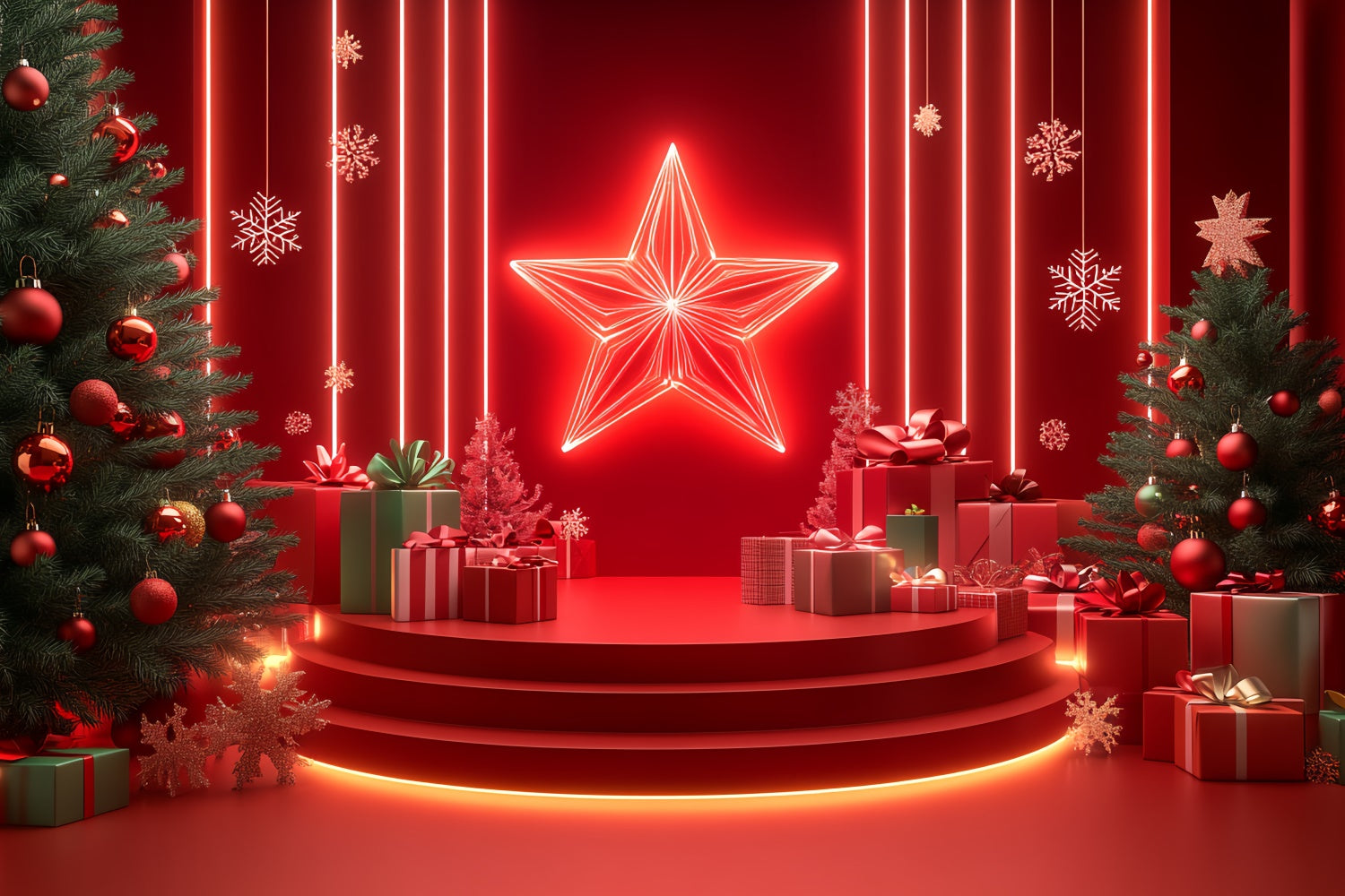 Christmas Stage Backdrops Holiday Stage Neon Gift Backdrop UK CSH5-149