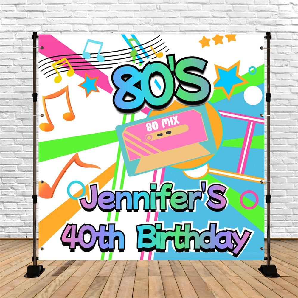 40th Birthday Backdrop Tape Music Note Custom 80s Photo Backdrop UK CSH5-15