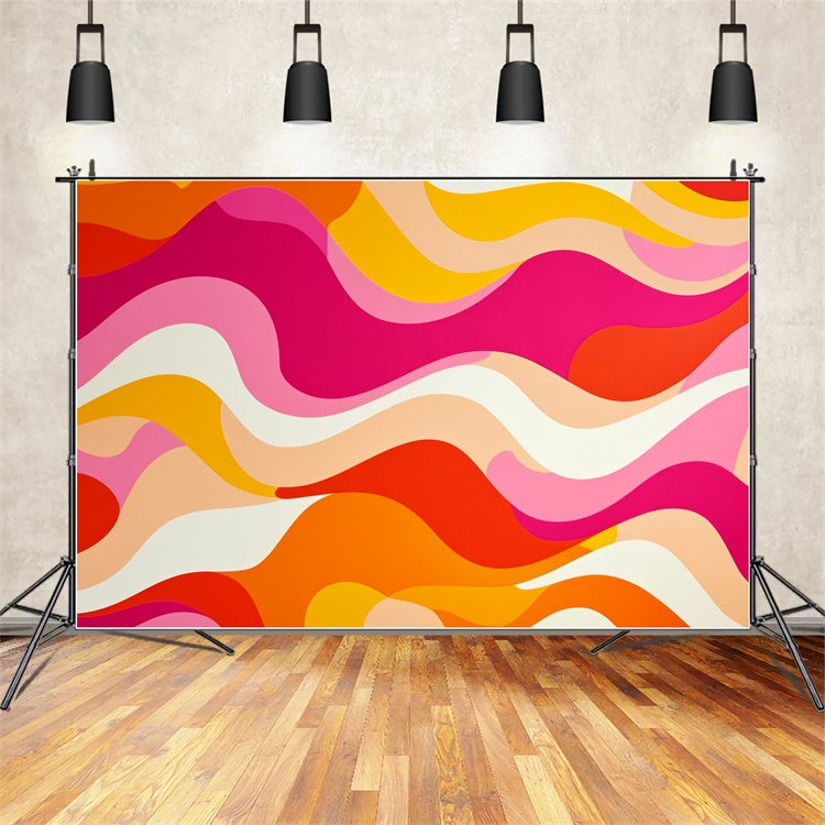 70s Photo Backdrop Retro Pink Orange Wave Backdrop UK CSH5-173