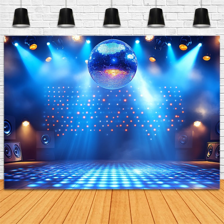 80's Backdrop Blue Disco Ball Stage Retro Backdrop UK CSH5-186