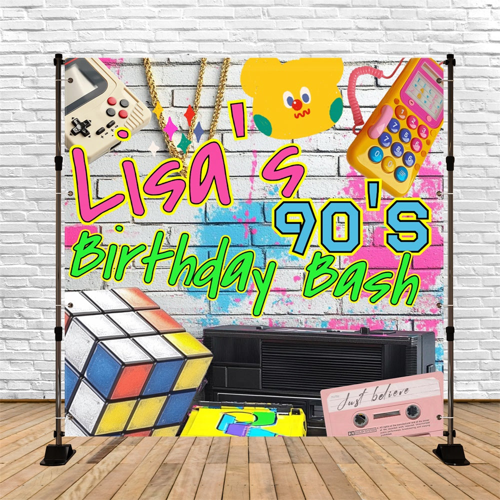 Personalized Birthday Backdrops Neon Brick Wall Vintage 90s Backdrop UK CSH5-19