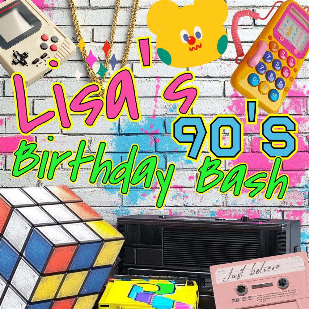 Personalized Birthday Backdrops Neon Brick Wall Vintage 90s Backdrop UK CSH5-19