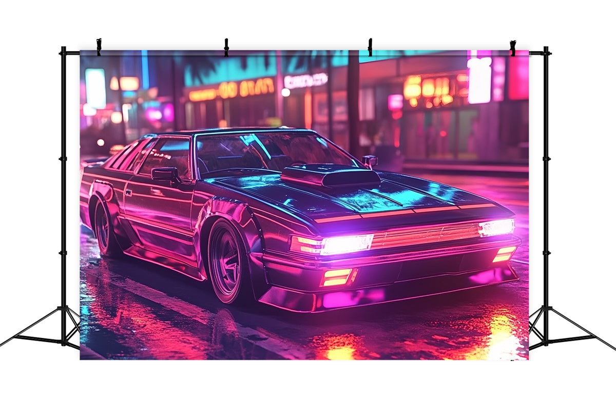 80s Photo Backdrop Street Lights Car Vintage Backdrop UK CSH5-190