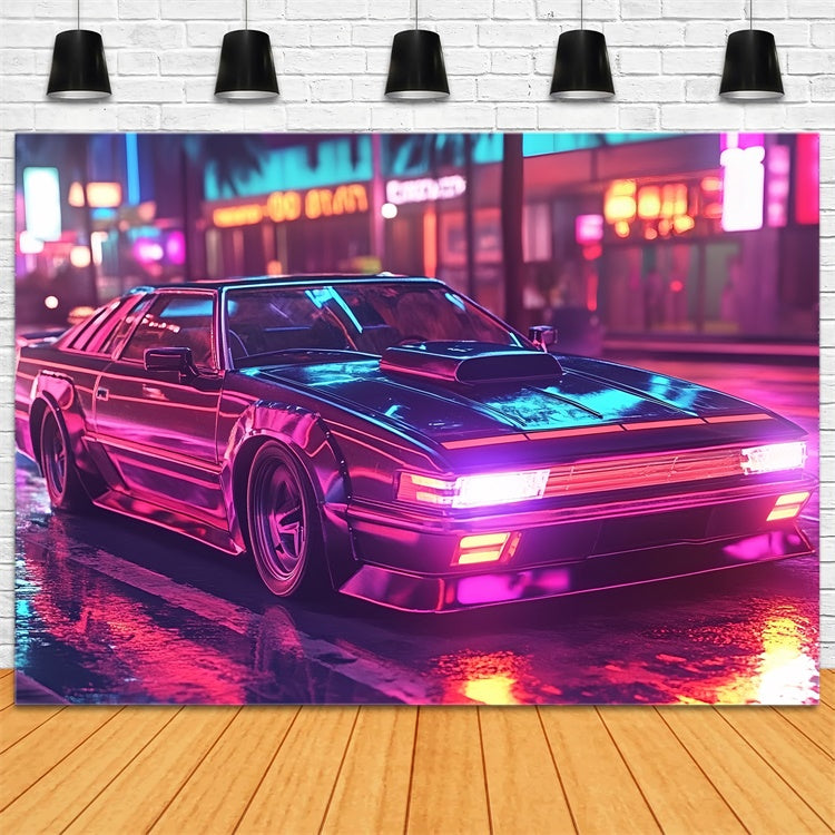 80s Photo Backdrop Street Lights Car Vintage Backdrop UK CSH5-190