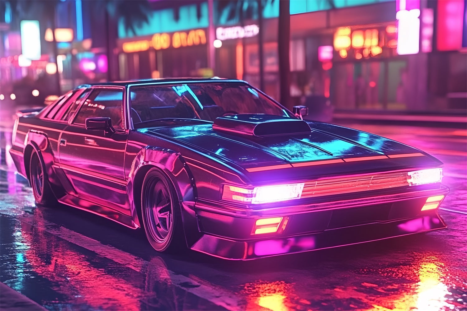 80s Photo Backdrop Street Lights Car Vintage Backdrop UK CSH5-190