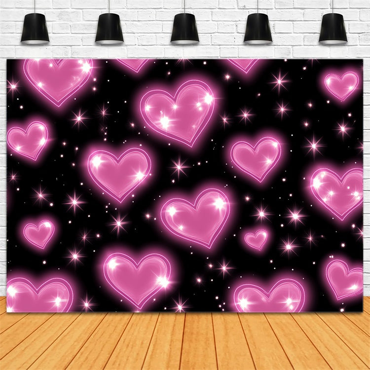 90s Photography Backdrops Neon Heart Glowing Backdrop UK CSH5-194