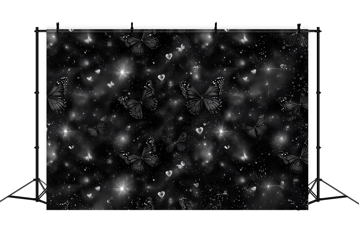 90s Backdrop Black Butterfly Glitter Hearts Backdrop UK CSH5-198