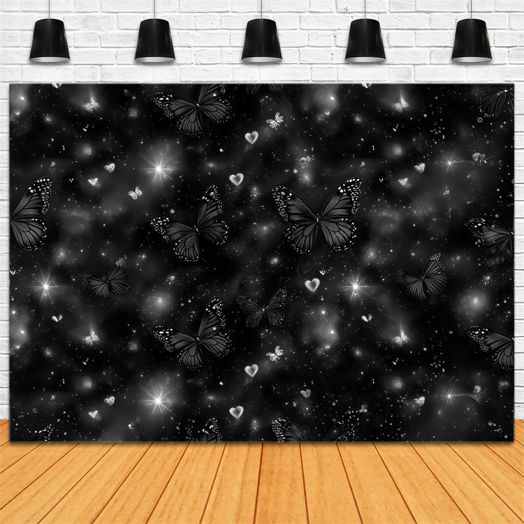 90s Backdrop Black Butterfly Glitter Hearts Backdrop UK CSH5-198
