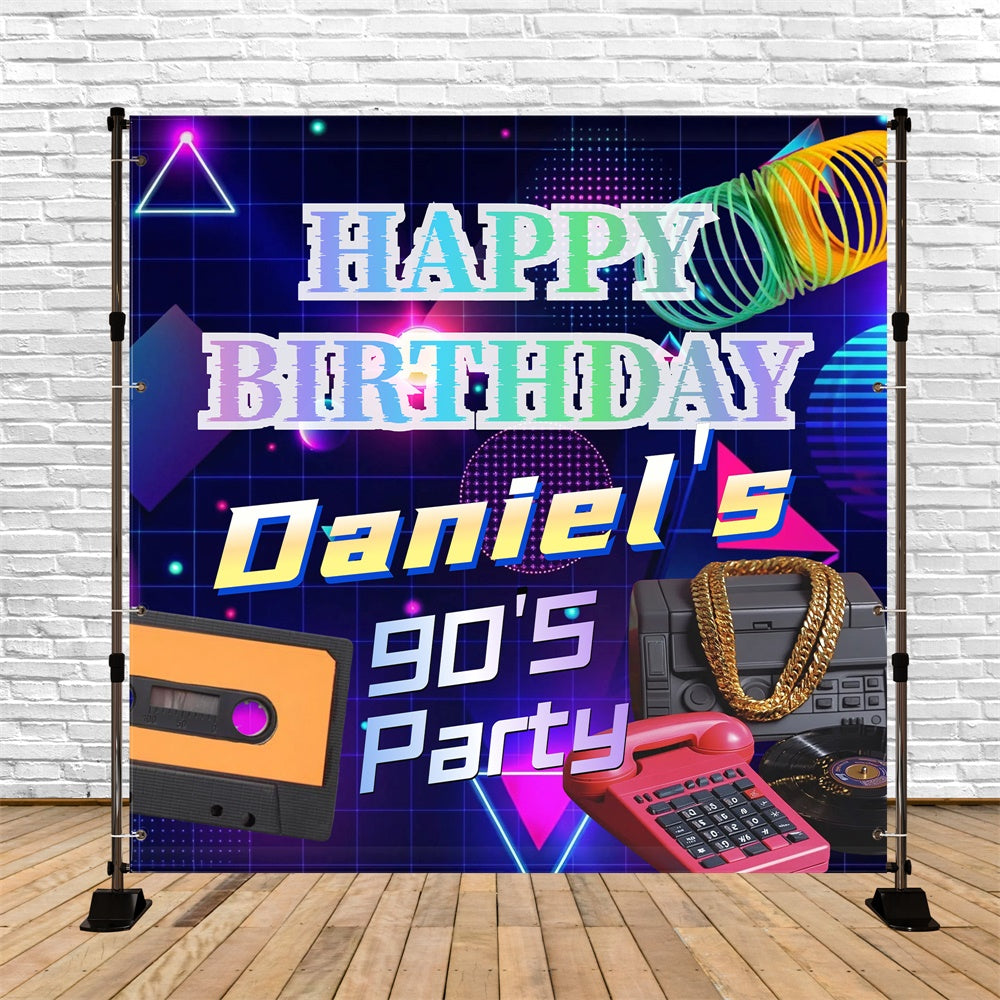 Custom Birthday Backdrops Geometric Glow Cassette Party 90s Photo Backdrop UK CSH5-20