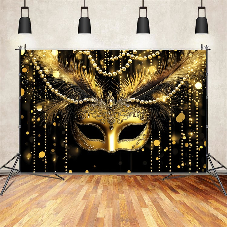 Masquerade Party Ideas Feather Mask Opulent Pearl Backdrop UK CSH5-213