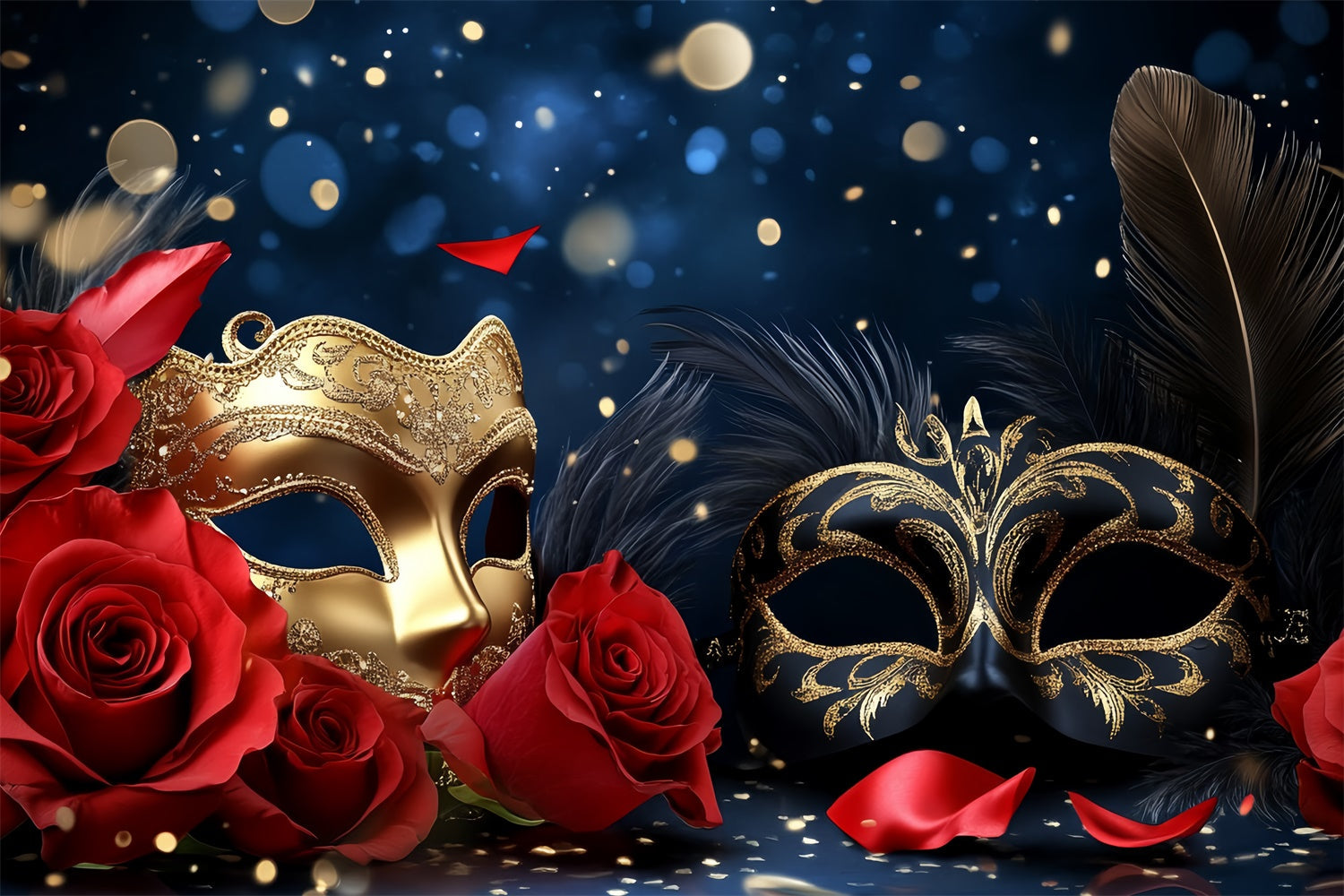 Masquerade Backdrop Ideas Gold Mask Petal Romance Backdrop UK CSH5-217