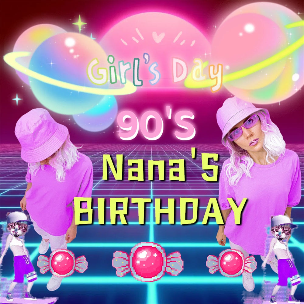 Customized Birthday Backdrop Pink Sugar Retro 90's Photo Backdrop UK CSH5-22