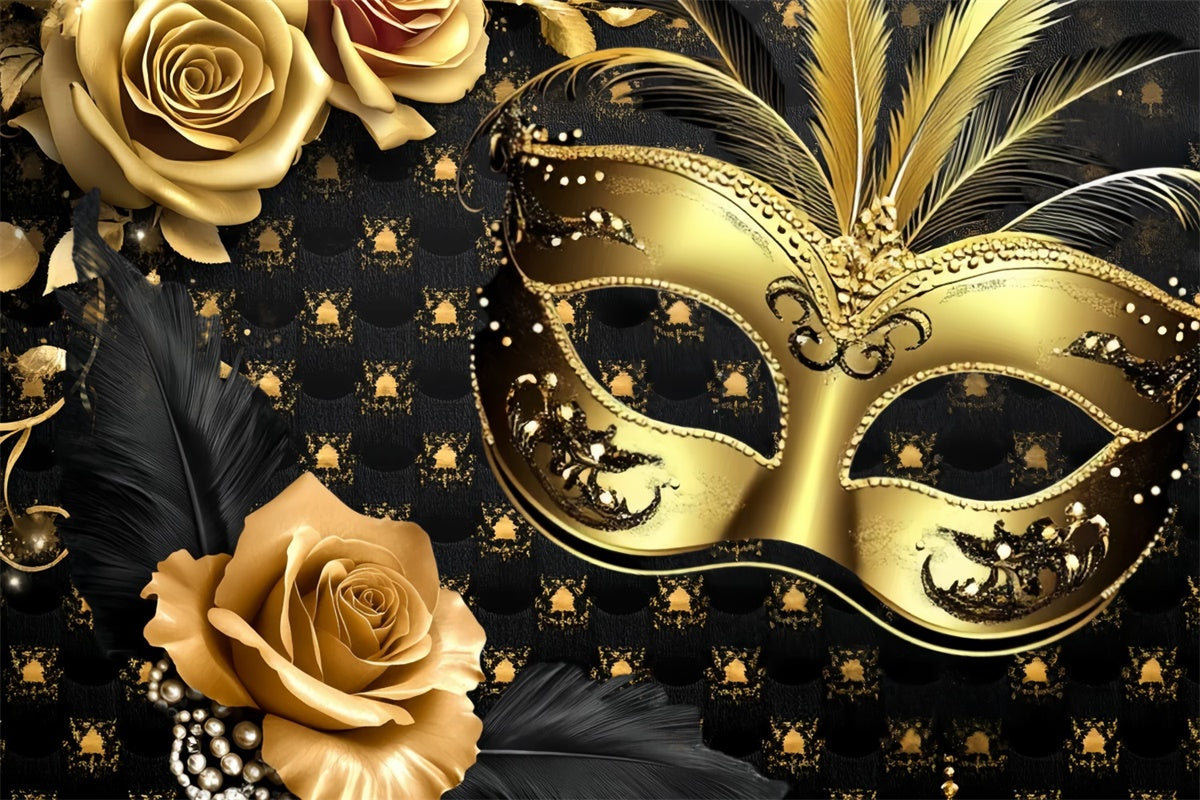 Masquerade Backdrops Vintage Floral Feather Mask Backdrop UK CSH5-220